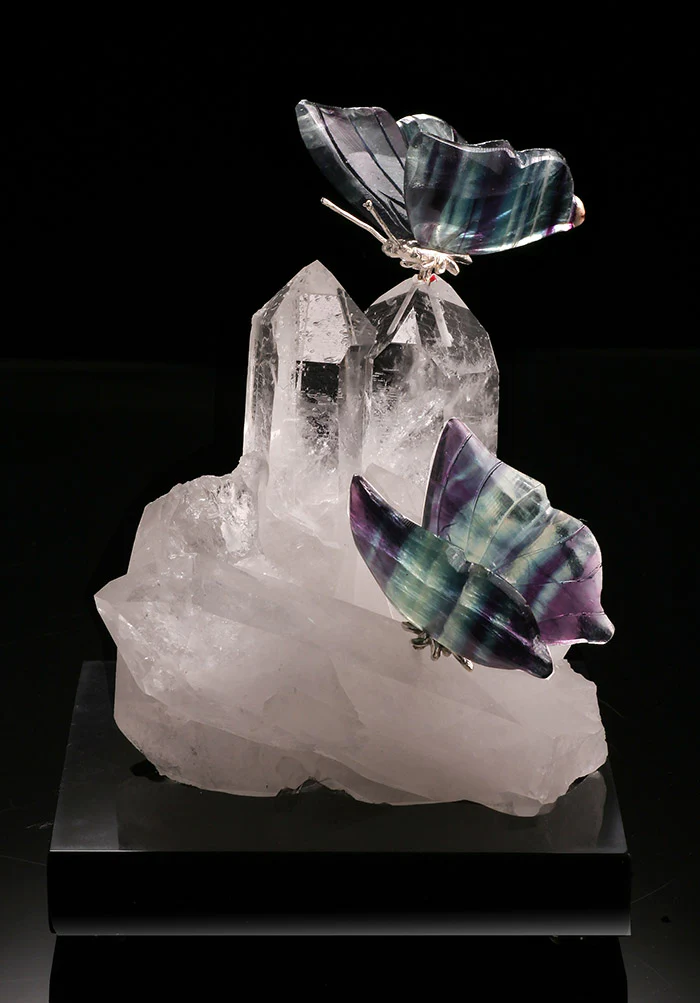 Fluorite Butterflies on Quartz Crystal Base - Image 3